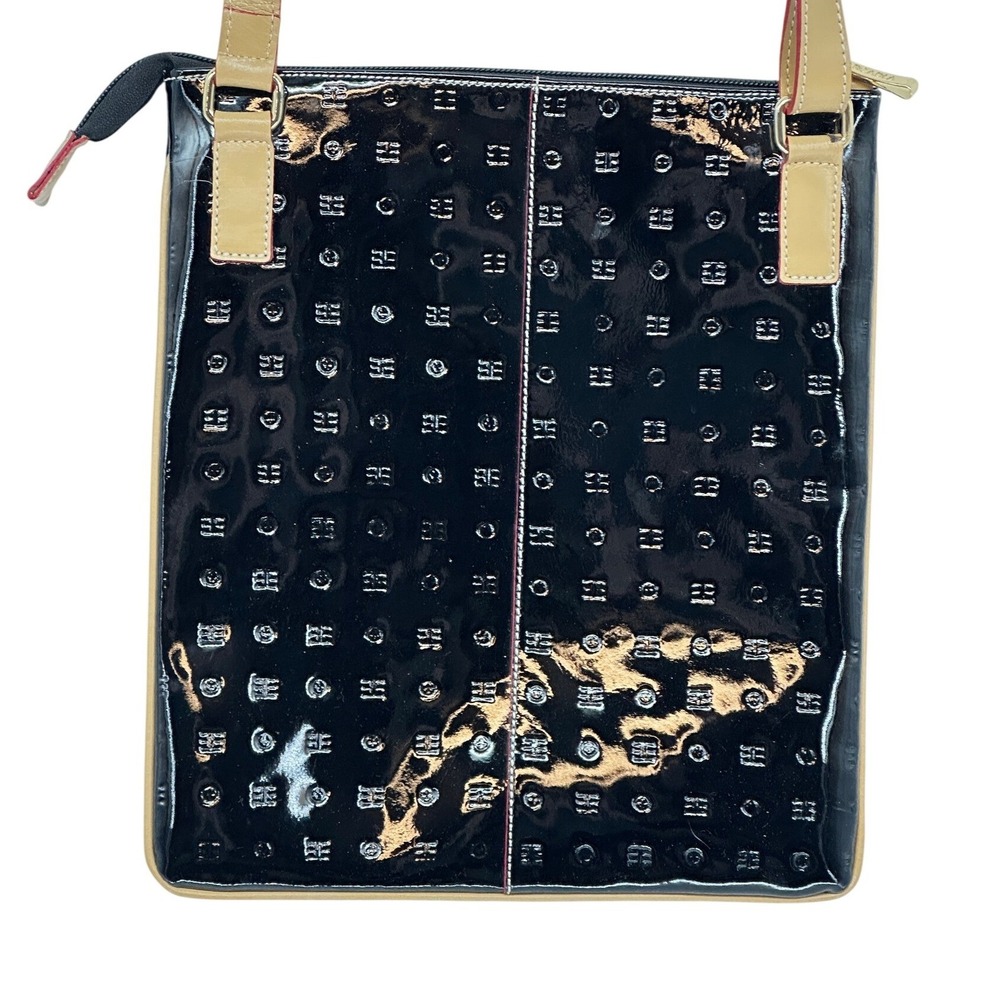 Arcadia Crossbody Bag Women Black Patent Leather Embossed Logo Made in Italy - Picture 2 of 12
